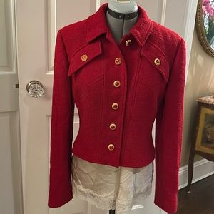 Gorgeous Vintage Carlisle Red Wool Blend Tweed Jacket with Gold and Red Buttons